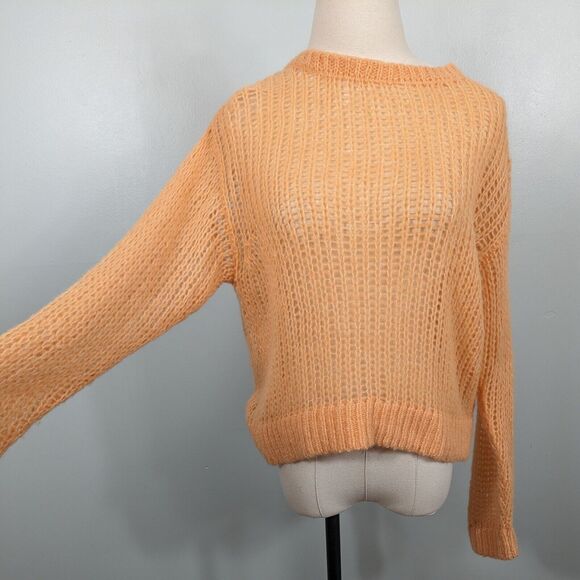 Free People Sweater Alpaca Wool Open Knit Fuzzy Soft Layering Peach Orange XS - Picture 1 of 7